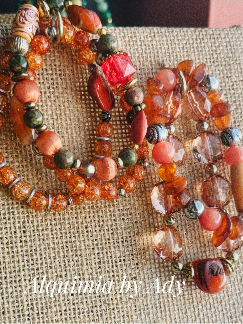 CURATED +Coral and Amber Multi-Bead Bracelet ORANGE GEMSTONES SET